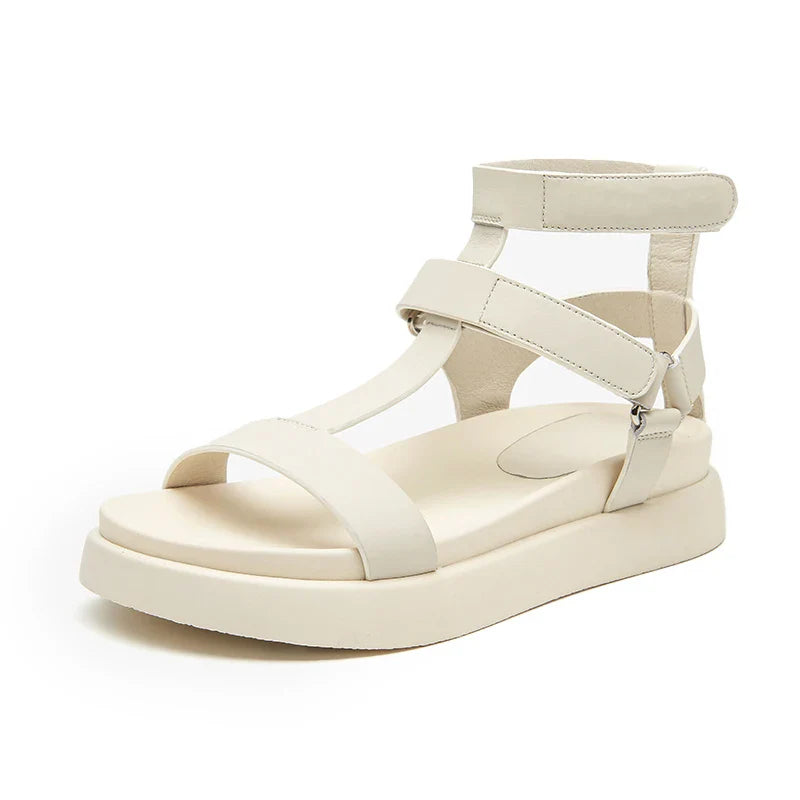 BeauToday Summer Gladiator Sandals Women Calfskin Leather Open Toe T-bar Strap Hook & Loop  Summer Ladies Shoes Handmade 07130 LadyShow.Store