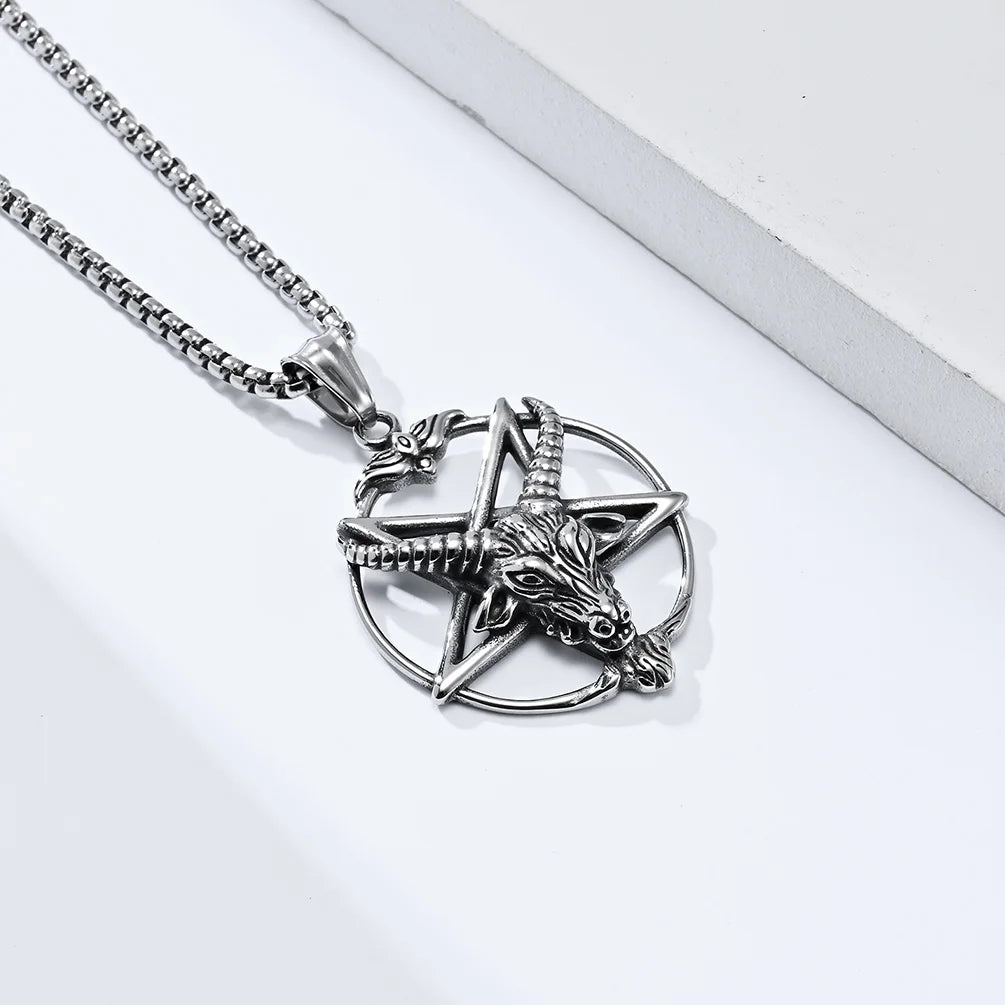 DARHSEN Men Stainless Steel Statement Pendant Necklace Baphomet Goat Satanic Satan Demon Devil Fashion Jewelry Pi-Mart