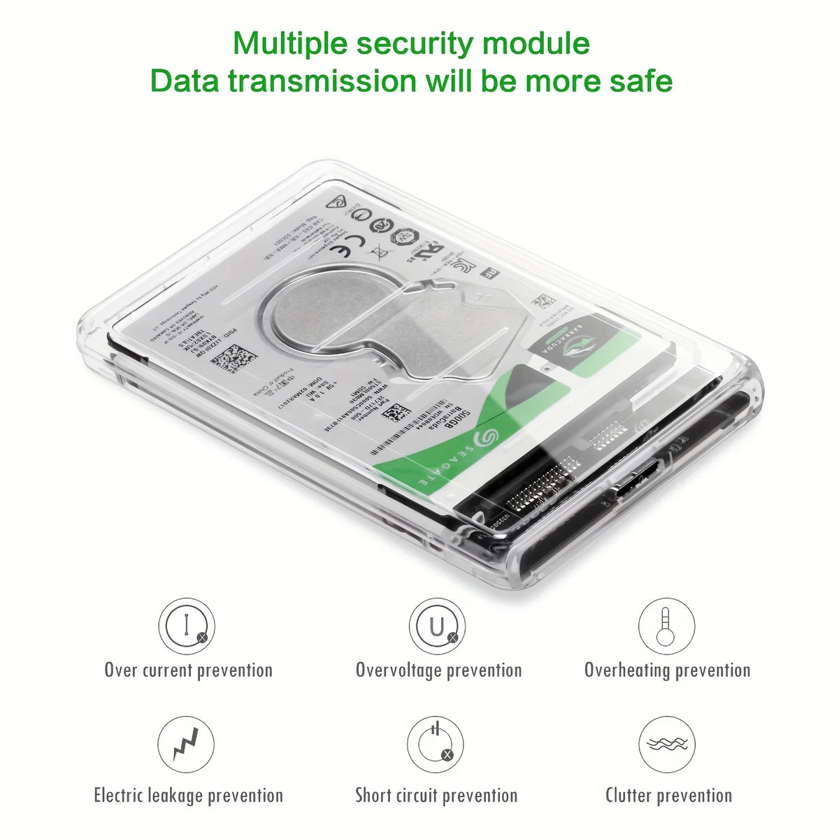 Transparent HDD Case HDD Enclosure 2.5 Inch SSD SATA To USB2.0 Type-C Adapter Portable External Hard Drive Box Tool-Free Pi-Mart