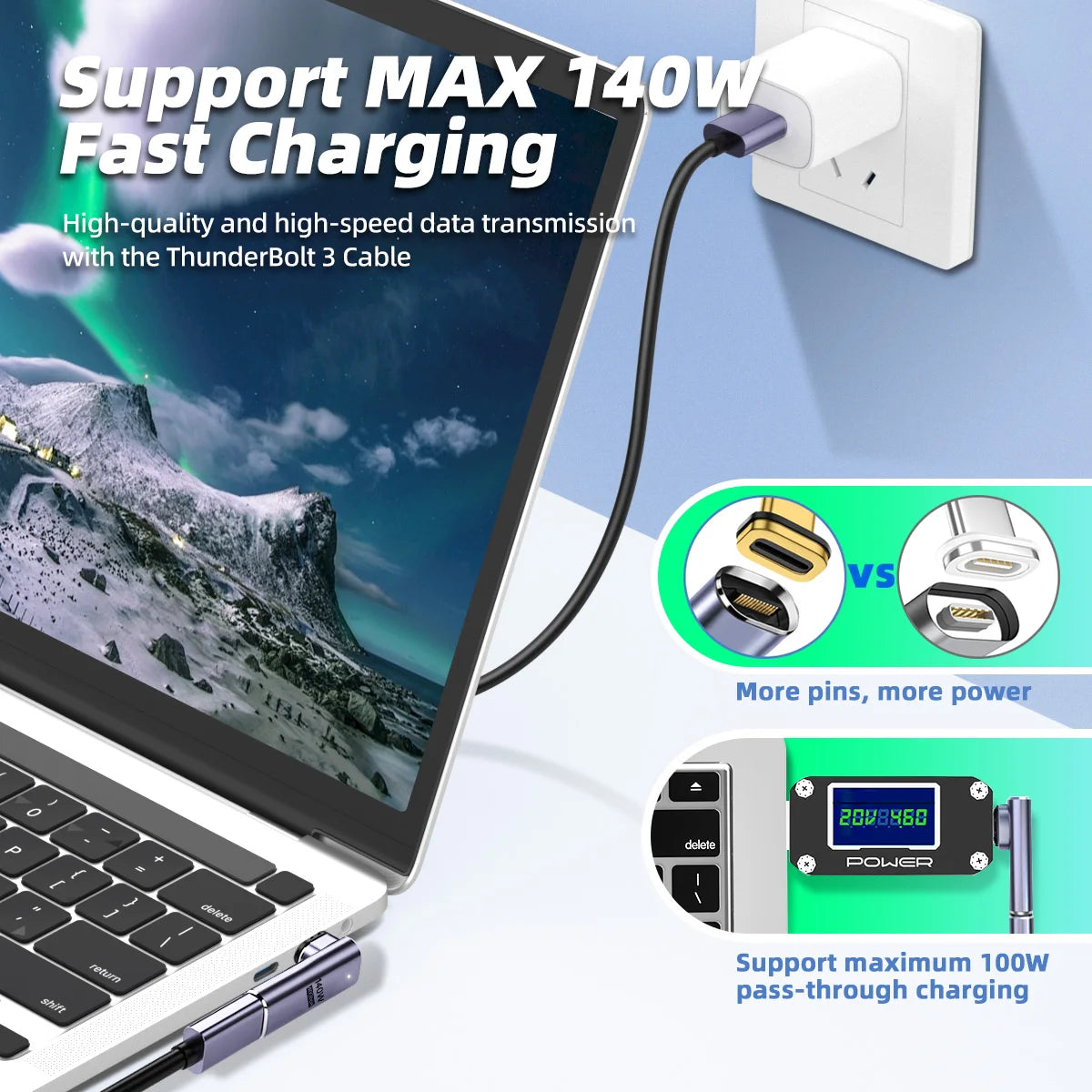 NNBILI 140W USB4.0 40Gbps Thunderbolt3 Magnetic Type-C TO USBC Fast Charge Magnet Converter Cable 8K@60Hz OTG USB Type C Adapter Pi-Mart
