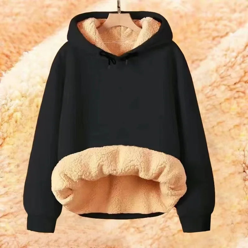 2024 Autumn and Winter New Hooded Lamb Fleece Hoodie Solid Color with Thick Fleece for Men and Women, Warm and Casual Versatile Pi-Mart