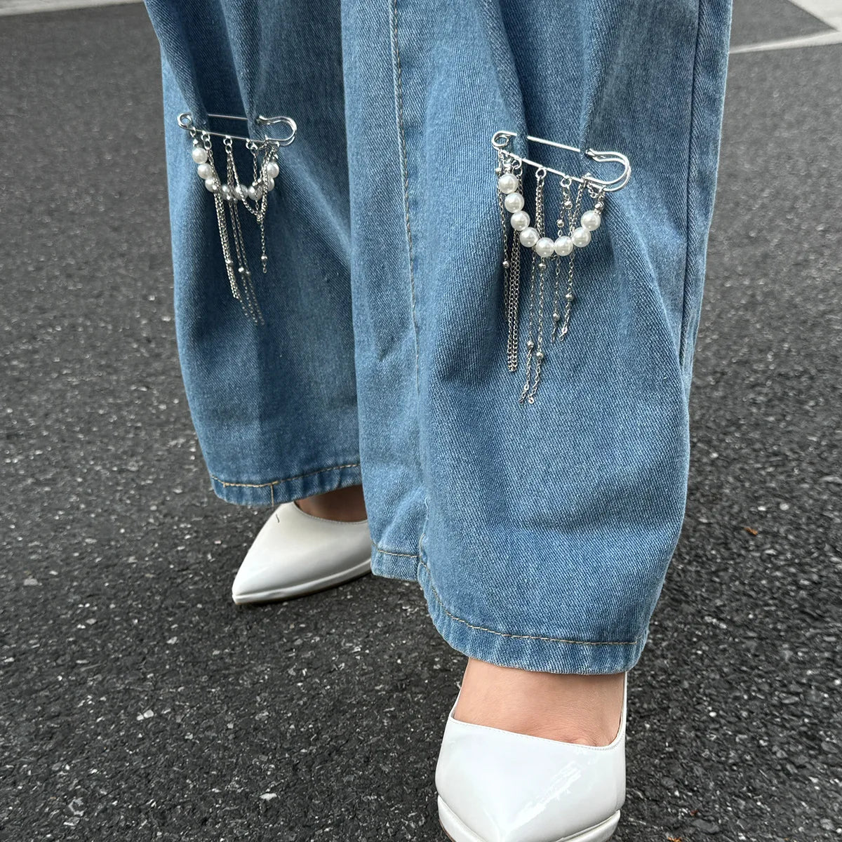 Retro Sweet Imitation Pearl Metal Chain Tassel Pendant Pin Pants Foot Chain 2025 Creative Girl Fashion Sweet Fashion Jewelry Pi-Mart