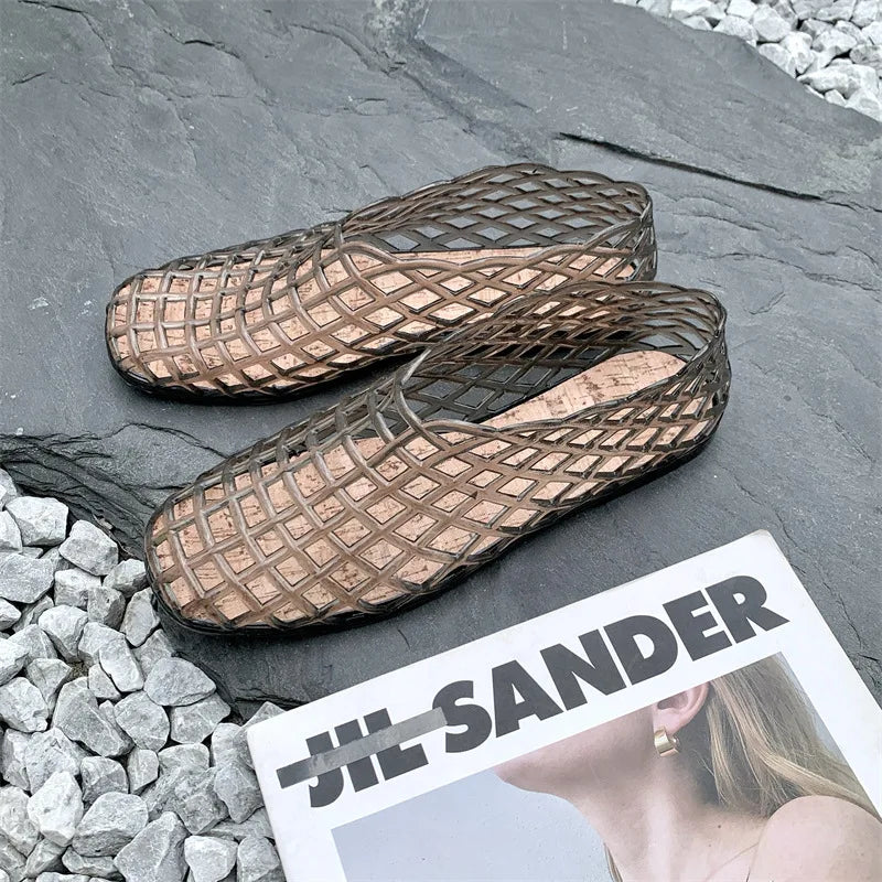 2025 Women's New Flat Sandals with Hollow PVC Breathable Summer Outerwear Baotou Bag and Casual Jelly Sandals LadyShow.Store