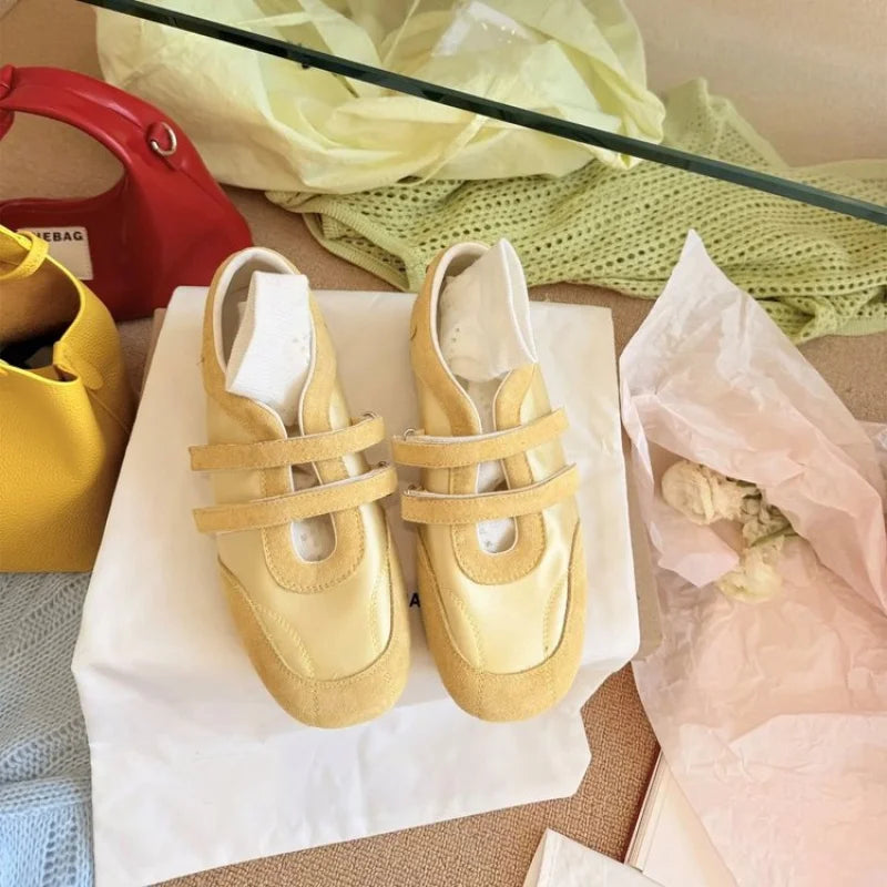 2026 Spring Autumn Women's Mary Janes | French Style Canvas Slip-on Flats | Wide Toe Box Velcro Soft Sole Casual Shoes Pi-Mart