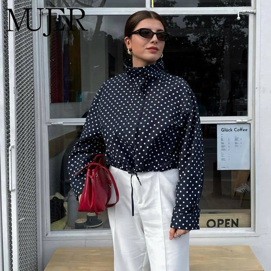 MUJER Polka Dot Bomber Jackets for Women Oversized Cropped Jacket Woman Long Sleeve Women's Jacket Fashion Winter Coat Female LadyShow.Store