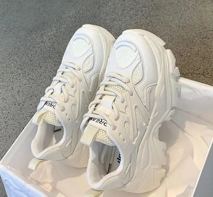 Women New Fashion Platform Sport Shoes Women 2024 New Summer Black Casual Chunky Sneakers Women Mesh Leather Platform Shoes Pi-Mart
