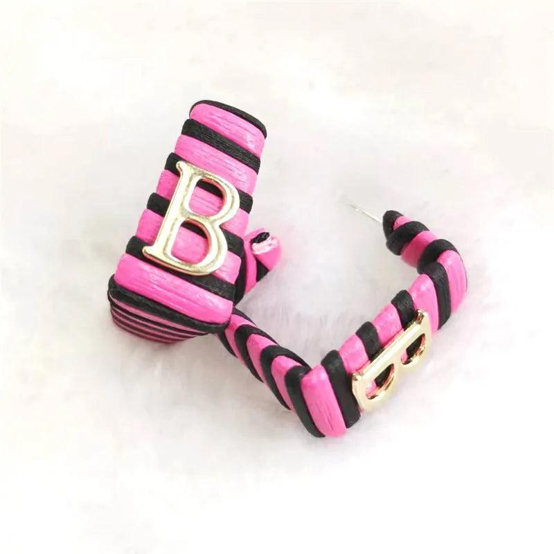 28 Colors Zebra Pu Leather Square Hoop Earrings For Women Fashion Jewelry Letter Alphabet Geometric Stripe Pendientes Mujer Pi-Mart