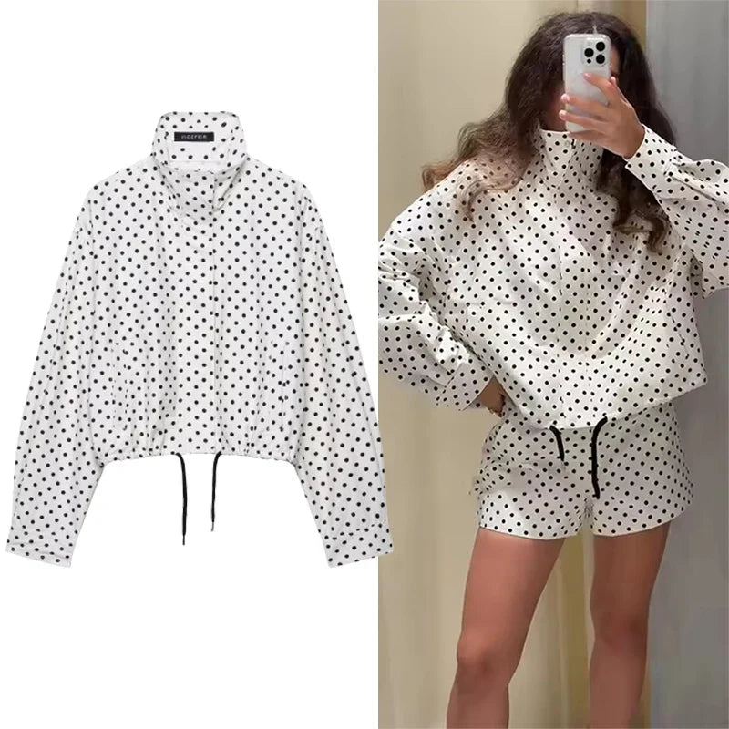 Polka Dot Print Short Coats Women's High Street Long Sleeve Jackets for Women 2026 Elegant Office Ladies Casual Outerwear LadyShow.Store