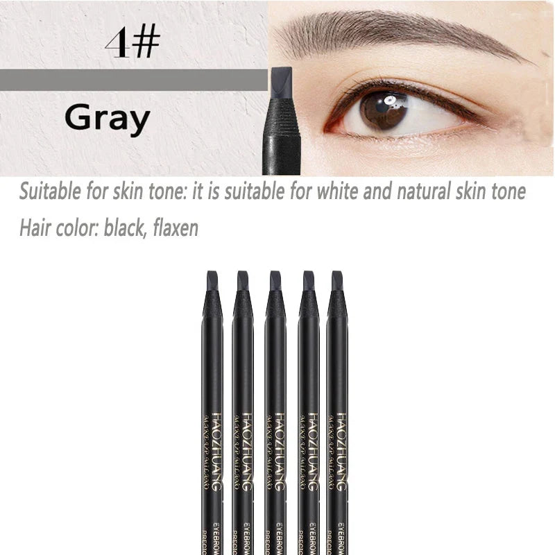 5PCS Haozhuang Eyebrow Pencil Brown Wholesale Cosmetic Pencil Product Natural Waterproof Long-Lasting Tattoo Brush Makeup Beauty Tri Light Beauty