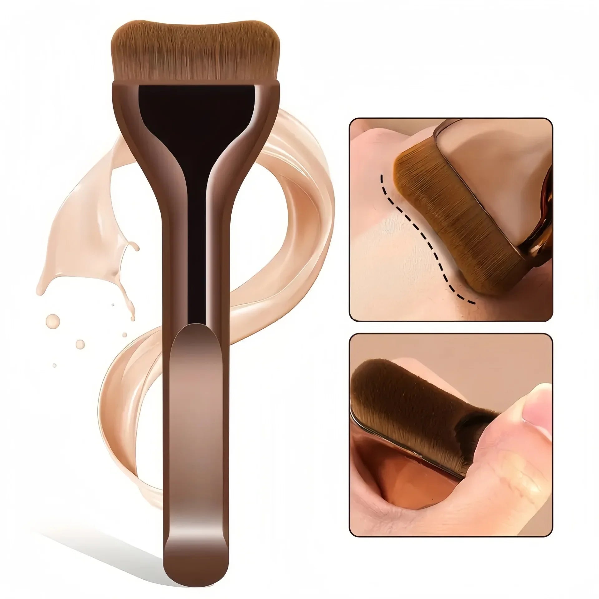 New 2Pcs Professional Foundation Makeup Brushes Soft Dense Hair for Blending Liquid, Cream Flawless Powder Makeup Beauty Tools Tri Light Beauty