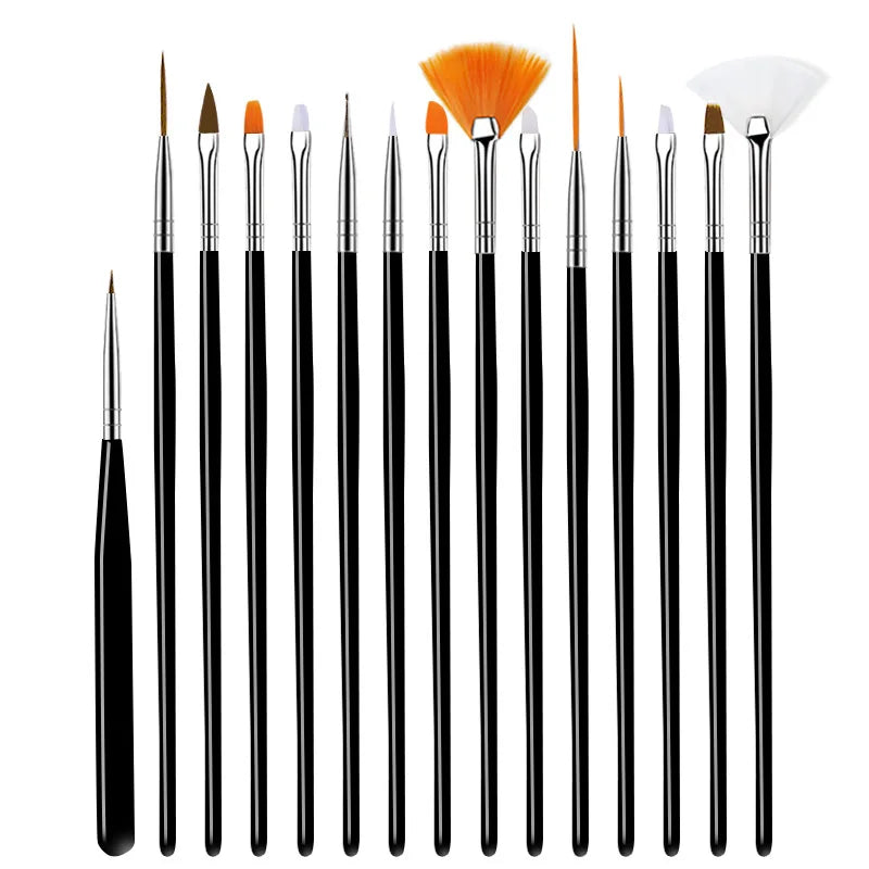 5/20Pcs Nail Art Brush Design Tip Painting Drawing Carving Dotting Pen FlatFan Liner Acrylic Gel UV Polish Manicure Tools Tri Light Beauty