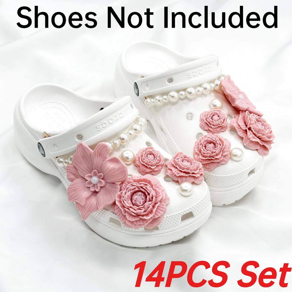 Cute Shoe Charms Set DIY Flower Hole Shoe Buckle Shoes Accessories 3D Flower Bouquet Bone White Hole Shoe Decorations For Women Pi-Mart