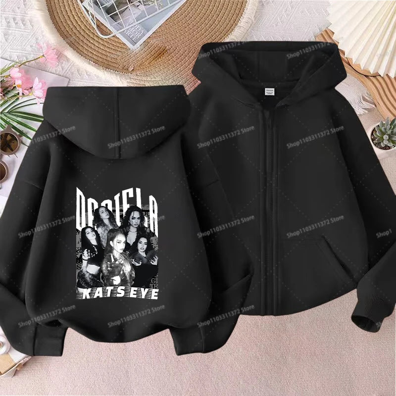 Fashion K POP K-KATSEYE Thin Jacket Cute Printed Coat Girls Sports Clothe Outdoor Workout Casual Top Trendy Birthday Kids Gifts Pi-Mart