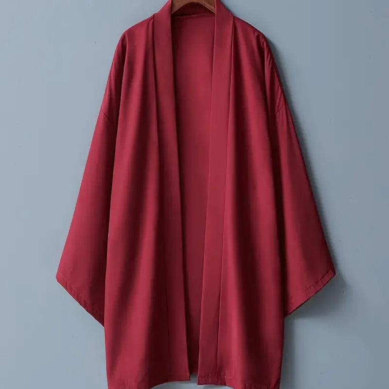 Men's Solid Color Long Sleeve Cardigan Long Kimono Shirt Asian Traditional Wear Yukata Haori Jacket Coat 6 Color Japanese Kimono LadyShow.Store