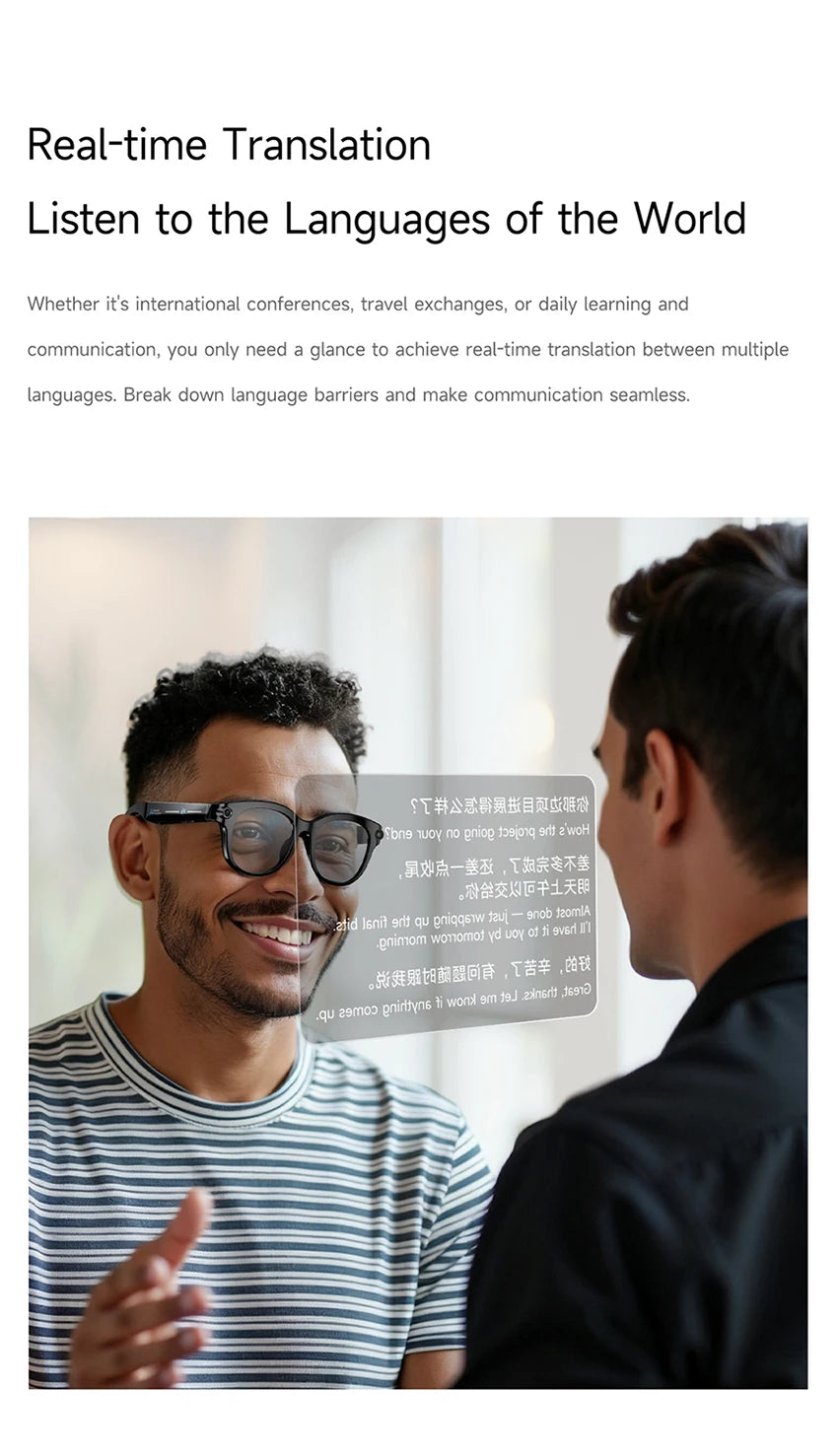 Lenovo 2026 New 8K AI Translation AI Smart Glasses Bluetooth Calling Music Player Camera Control Anti Blue Light Sunglasses Pi-Mart