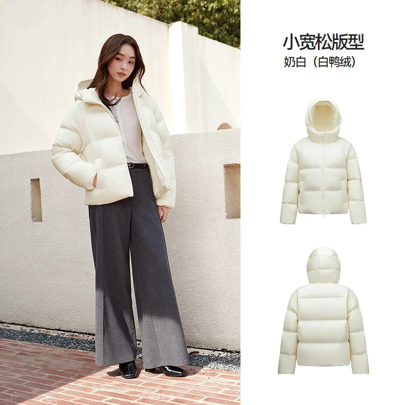 Semir Down Jacket Women Solid Color Loose Versatile 2025 Winter New Waterproof Oil-proof Stain-proof Hooded Coat Down Jacket LadyShow.Store