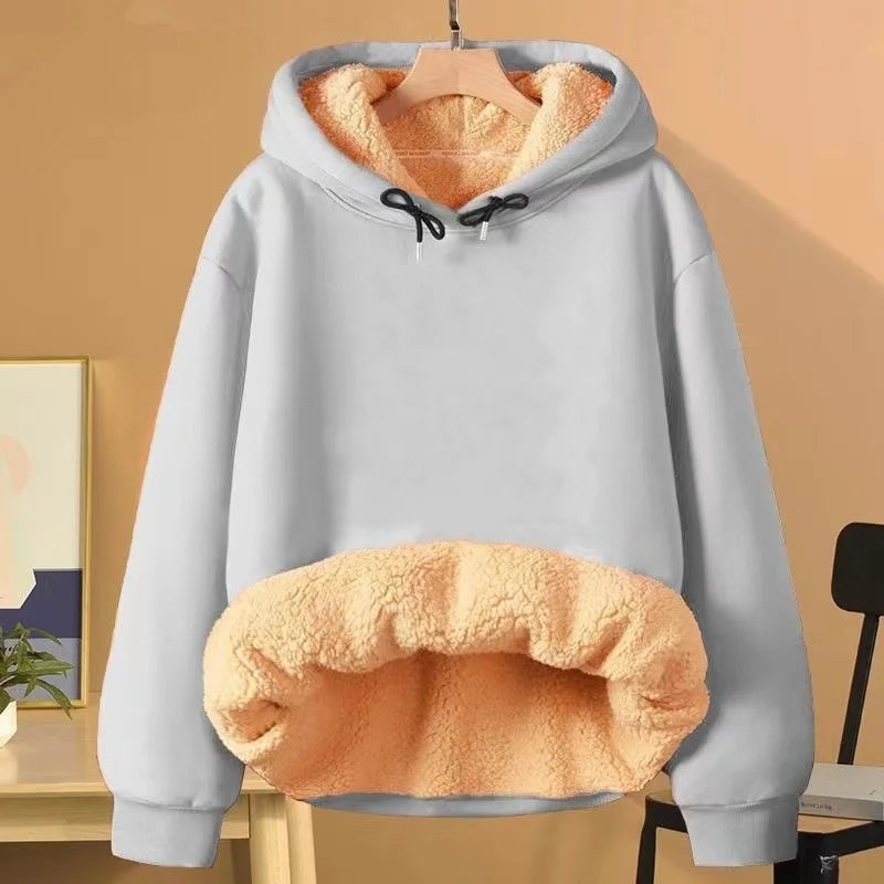 2024 Autumn and Winter New Hooded Lamb Fleece Hoodie Solid Color with Thick Fleece for Men and Women, Warm and Casual Versatile Pi-Mart