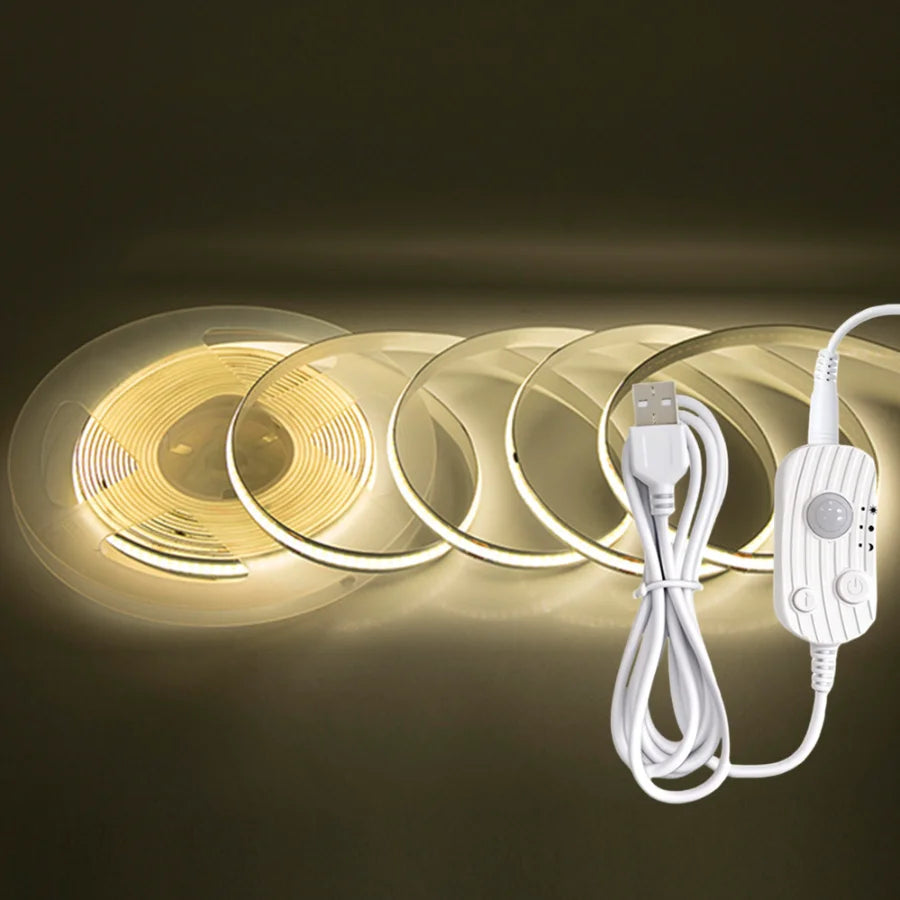 PIR Induction Dimmable 5V USB Adjustable COB Light Strip Motion Sensor Night Light Bathroom, Bedroom, Bed TV Lighting Decoration Pi-Mart