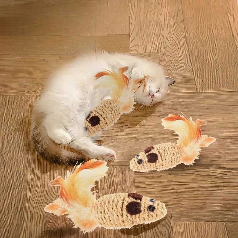 1-5pcs Sisal False Mouse Cat Toy Bite Resistance Stuffed Toy Interactive Cat Toy Simulation Mice Kitten Self-Playing Plush Toys Pi-Mart