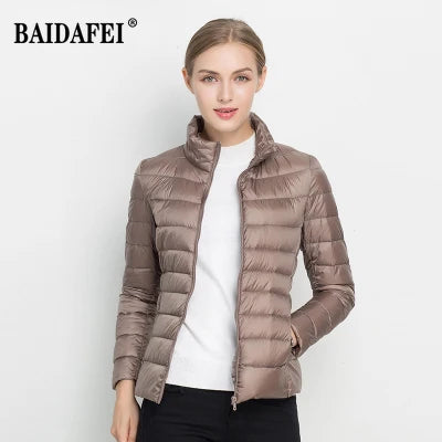 Women Short Puffer Jacket 2025 New Fashion Stand Collar Lightweight Water-Resistant Packable Female Down Parka Casual Coat LadyShow.Store