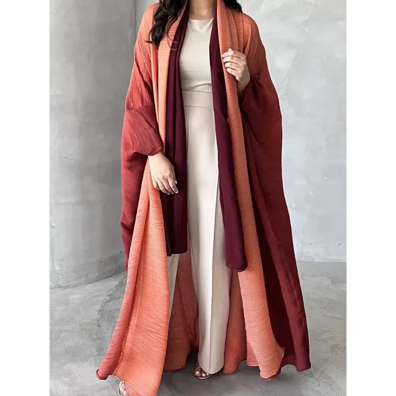 Wrinkled Women's Windbreaker Jacket Bat Sleeve Scarf Collar, Gradient Long Robe Fashion Retro Coats and Jackets Women LadyShow.Store