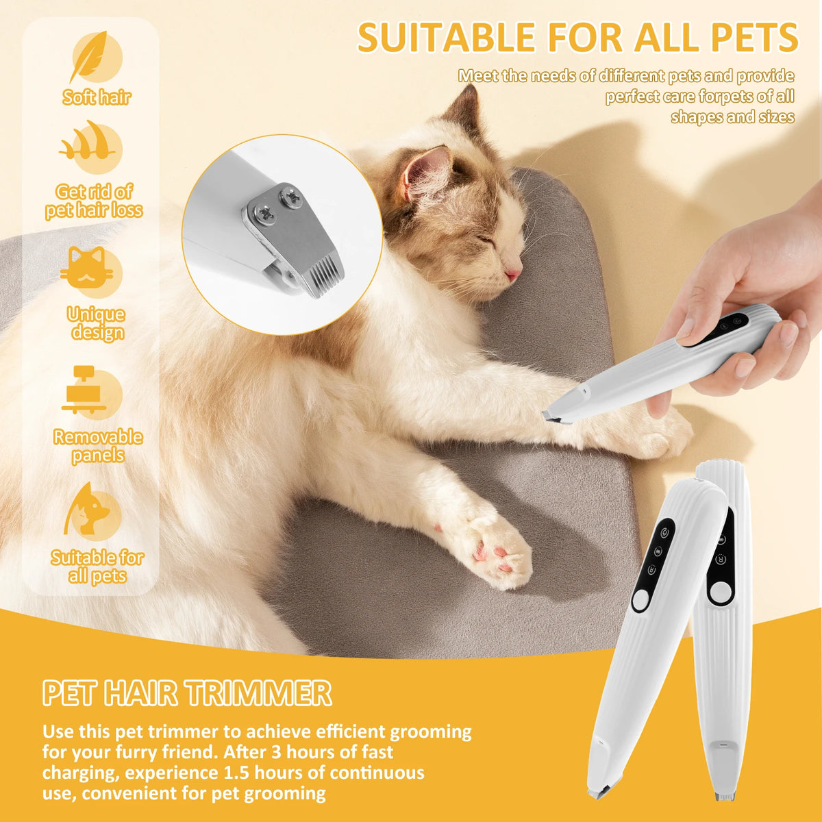 Pet Dog Paw Trimmer with LED Light Low Noise Shaver High-Speed Waterproof Dog Cat Hair Trimmer Clippers Cordless Grooming Tool Pi-Mart