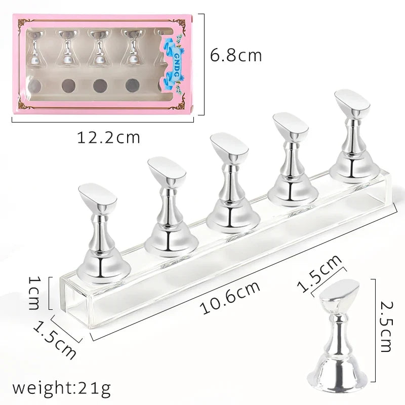 5pcs Chess Magnetic Nail Holder Acrylic Nail Tips Practice Display Stand Showing Shelf Gel Polish Display Stand Manicure Tools Tri Light Beauty