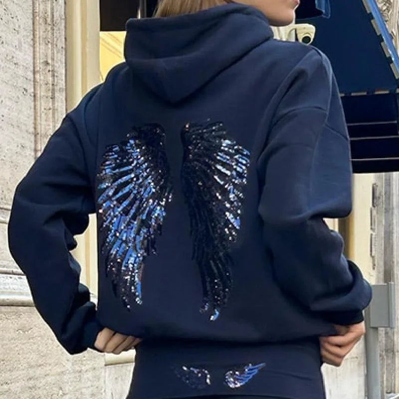 Women Free Wing Hooded Sweatshirt Pure Color Top Long Pants Clothing Suit Female 2026 New Unique Fashion Street Casual Clothes LadyShow.Store