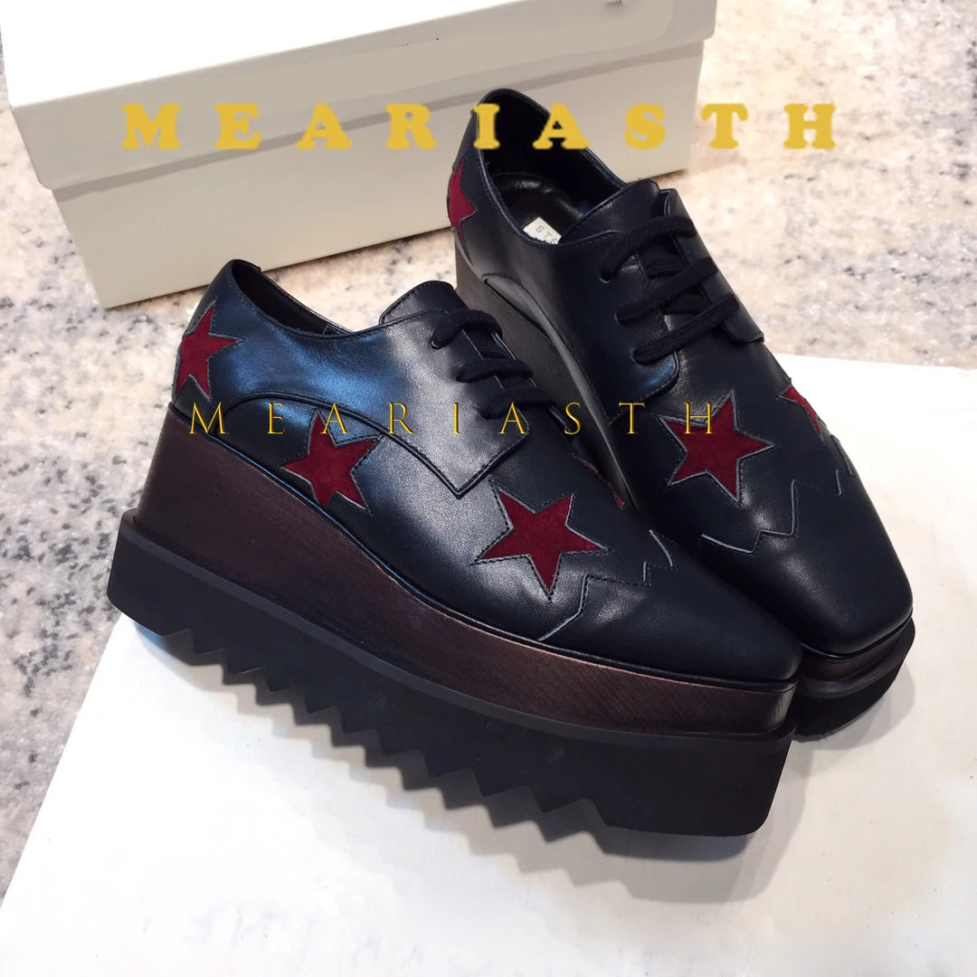 Women Walking Sneakers Autumn Lace-up High Platform Chunky Shoes Breathable Leather Shoes 8.5CM Winter Wedge Heels Casual Shoes Pi-Mart
