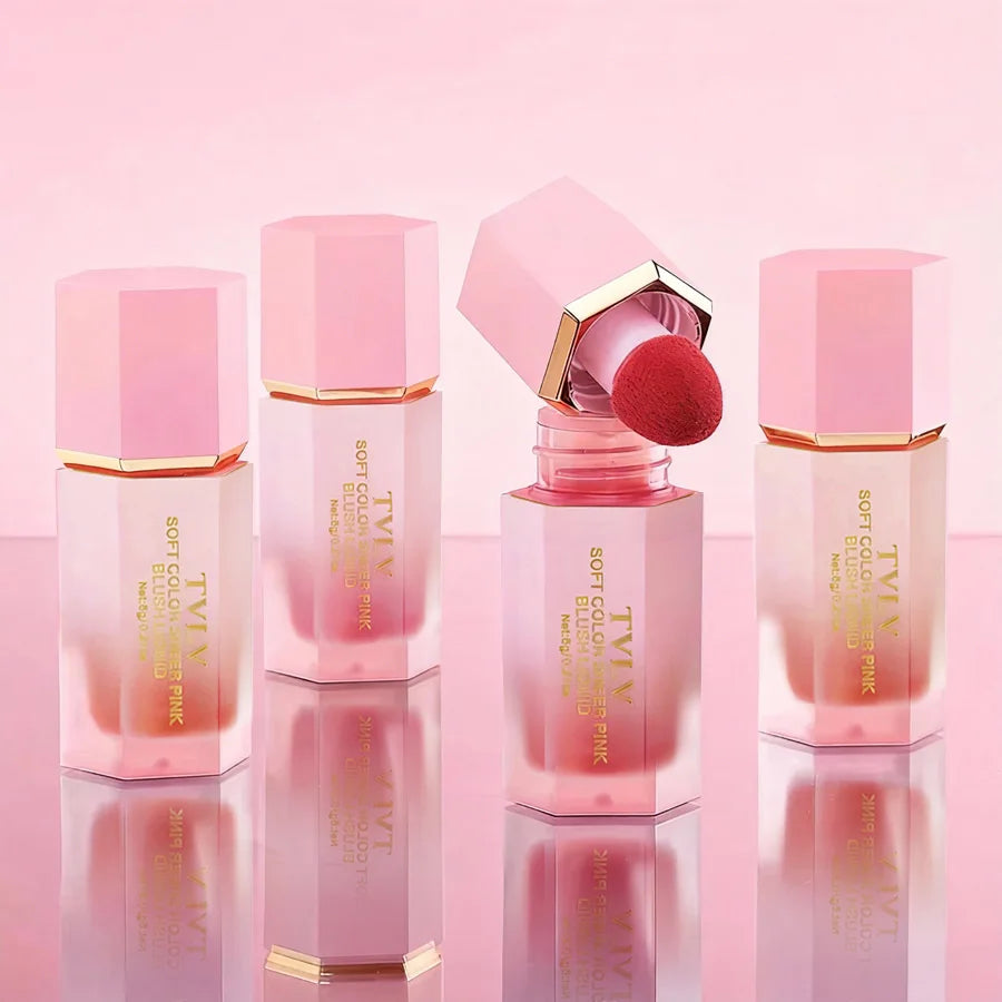 3-Color Matte Liquid Powder Blusher Easy to Apply Durable Waterproof Powder Blusher Sponge Brush Head Tri Light Beauty