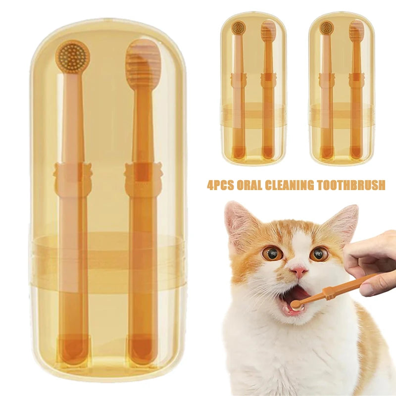Teeth Whitening Dog Cat Silicone Soft Toothbrush Oral Care Puppy Toothbrush Toothpaste Pet Kit Teeth Cleaning Pet Supplies Pi-Mart