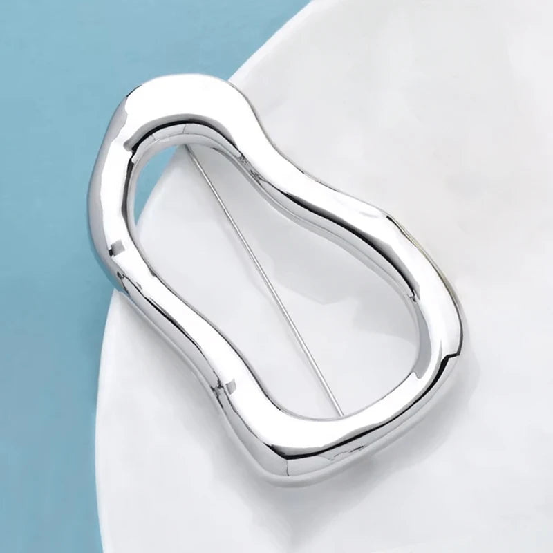Wuli&baby Stainless Steel Big Circle Brooches Pins For Women Men 2-color All-match Geometric Brooch Gifts Pi-Mart