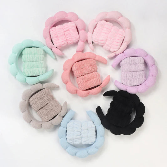 1/3Pcs Fashion Microfiber Washing Wristbands Scrunchies Puffy Headband Spa Bubble Headband for Washing Face Makeup Shower Skincare LadyShow.Store