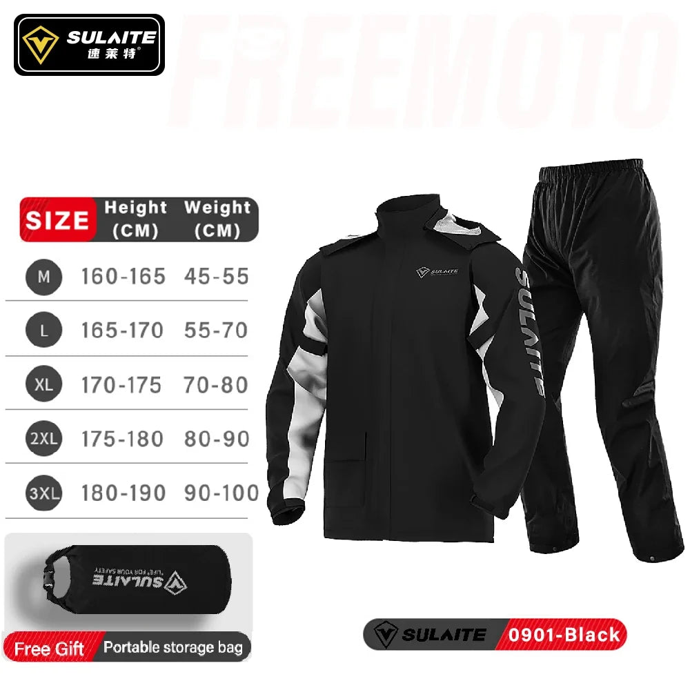 SULAITE Rain Suit Motorcycle Rain Gear Suit for Men & Women Jackets & Pants Reflective Waterproof Breathable Rainsuit LadyShow.Store