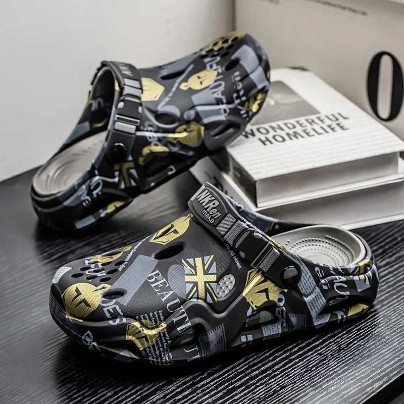 Casual Clogs Men 2026 New Trendy Summer Beach Sandals for Men Thick-bottom EVA Garden Shoes Closed-toe Fashion Slippers for Men Pi-Mart