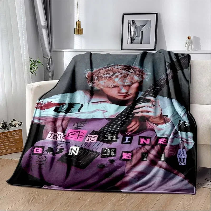 Machine Gun Kelly Poster Printed Flannel Warm Blanket Rapper Music Art Blankets Bedroom Sofa Bed Travel Picnic Blanket Fan Gift Pi-Mart