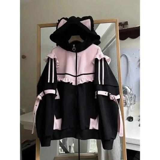 Autumn Winter Japanese Sweet Y2K Clothing Hoodie Women Kawaii Vintage Coat Female Patchwork Korea Style Chic Cardigan Outfits LadyShow.Store