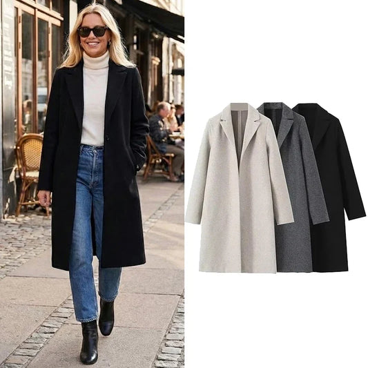 Willshela Women Fashion Solid Open Stitch Long Trench Coats Vintage V-Neck Full Sleeves Female Chic Lady Outfits LadyShow.Store