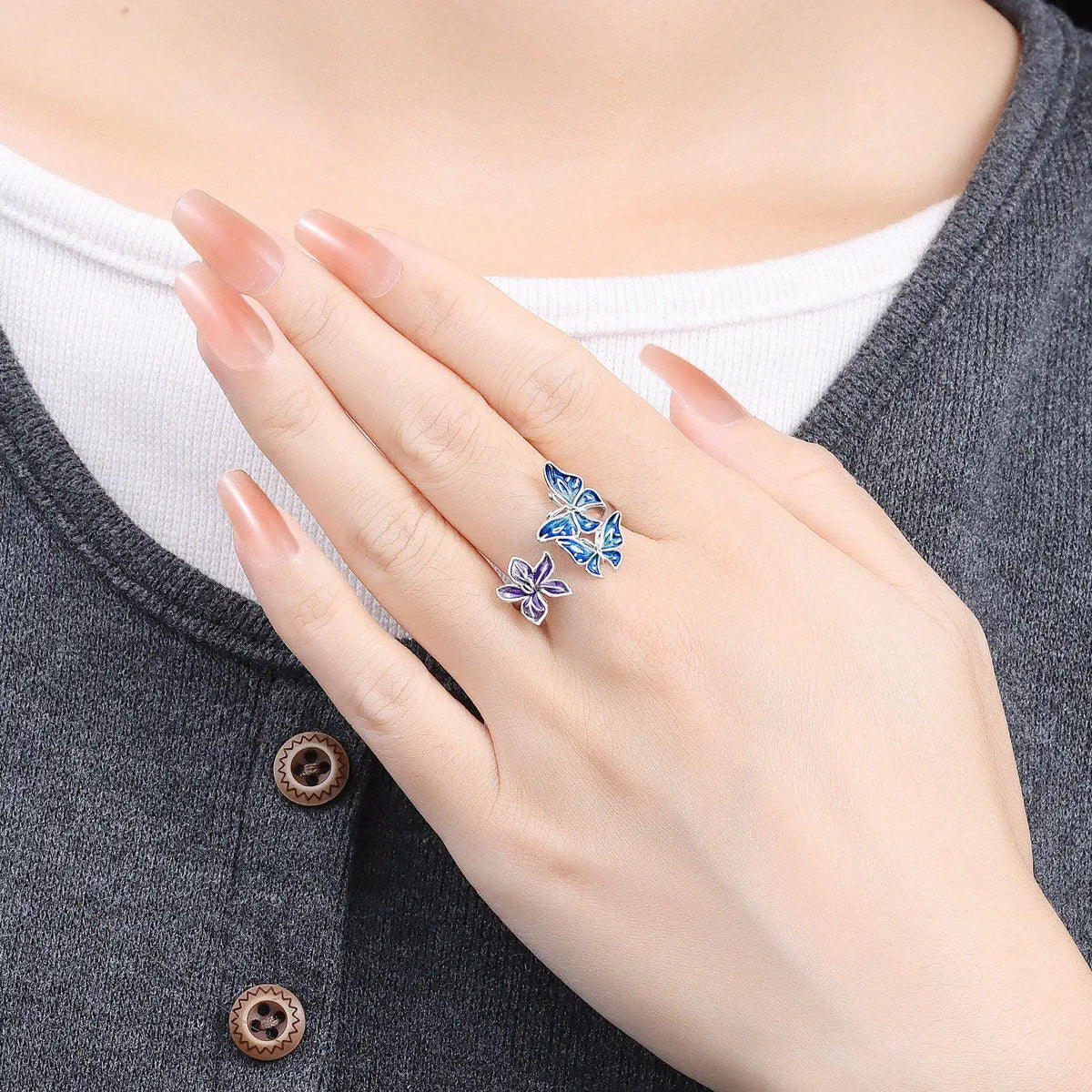 Original 925 Sterling Silver Open Ring Exquisite Panda Dolphin Adjustable Ring Original Daily Fine Jewelry Women Birthday Gifts Pi-Mart