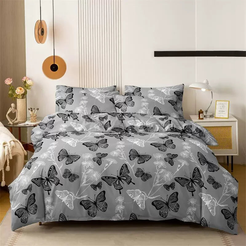 3pcs Printed Brushed Duvet Cover Pillowcase Three Piece Set High Quality Skin Friendly Fabric Bedding Cover (without Bed Sheet) Pi-Mart