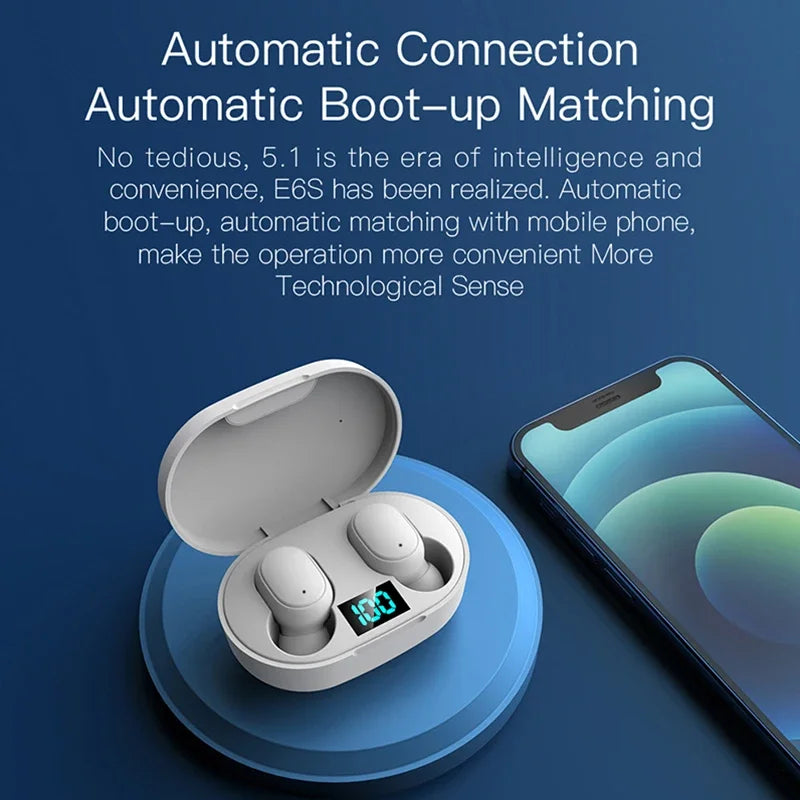 Digital Display Bluetooth Earphones with Mic TWS E6S Wireless Bluetooth Headset Noise Cancelling Headset for Xiaomi Huawei Oppo Pi-Mart