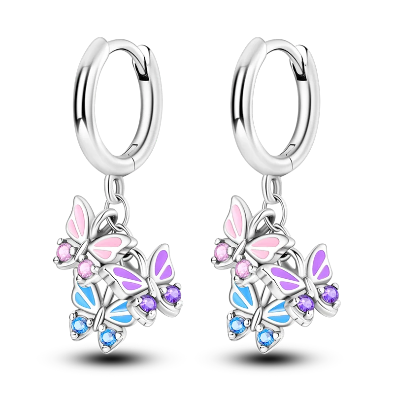 Genuine 925 Sterling Silver Love Feather Earrings Fit Original Charms Hoop For Women Girls Stud Earring Fine Jewelry Gifts Pi-Mart