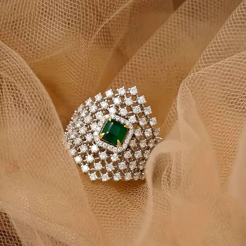 Huitan Luxury Hollow Rings with Dazzling CZ Graceful Gentle Finger Accessories for Women Creative Noble Chic Engagement Jewelry Pi-Mart