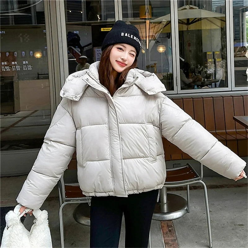 2026 Winter Women Thicke Cotton Coat Loose Hooded Puffer Jacket New Cropped Down Cotton Padded Coat  Female Parkas Outwear LadyShow.Store