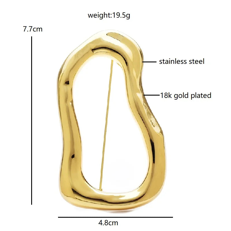 Wuli&baby Stainless Steel Big Circle Brooches Pins For Women Men 2-color All-match Geometric Brooch Gifts Pi-Mart