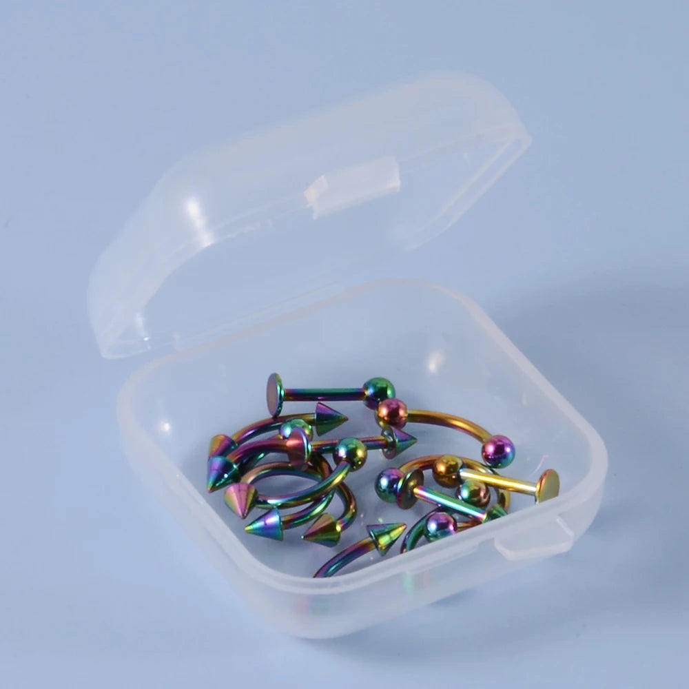 12pcs/Set Surgical Steel Silver Color Gold Plated Black Rainbow Ear Nose Eyebrow Labret Basic Piercing Jewelry Set 8mm Pi-Mart