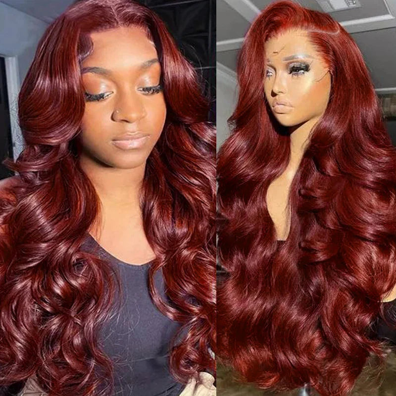 Body Wave Reddish Brown 13x6 Lace Front Wigs Human Hair Pre Plucked With Baby Hair #33 Colored Wigs for Women 180% Density LadyShow.Store