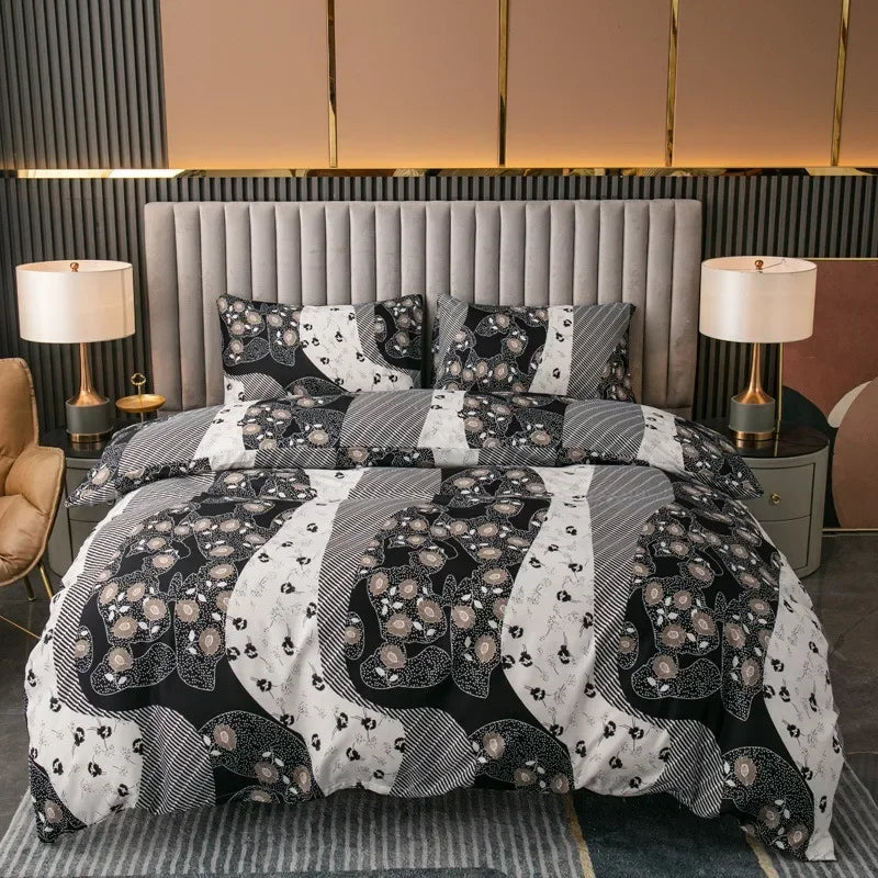 3pcs Printed Brushed Duvet Cover Pillowcase Three Piece Set High Quality Skin Friendly Fabric Bedding Cover (without Bed Sheet) Pi-Mart