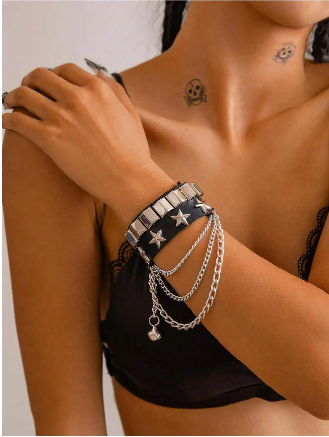 Vintage Leather Bracelets Punk Row Cuspidal Spikes Rivet Stud Wide Cuff PU Leather Punk Gothic Rock Unisex goth accessories Pi-Mart