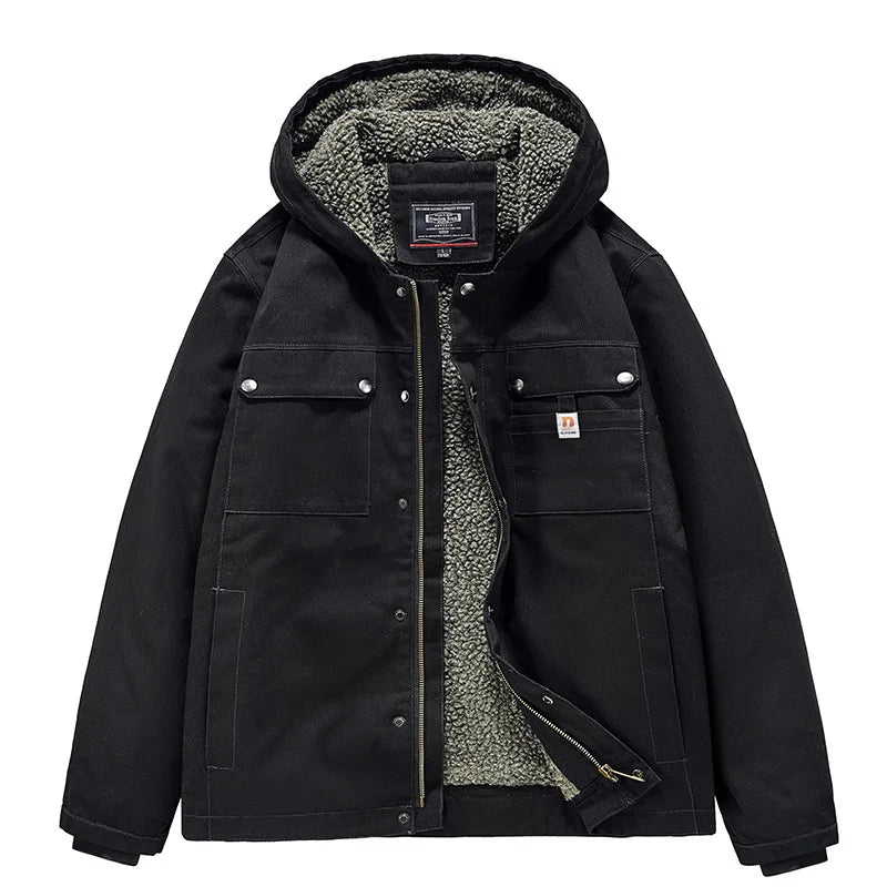 New Fashion Men Hooded Fleece Warm Down Jackets Casual Fit Coats Quality Male Cotton Multi-pockets Cargo Jackets Tooling Coats 4 Pi-Mart